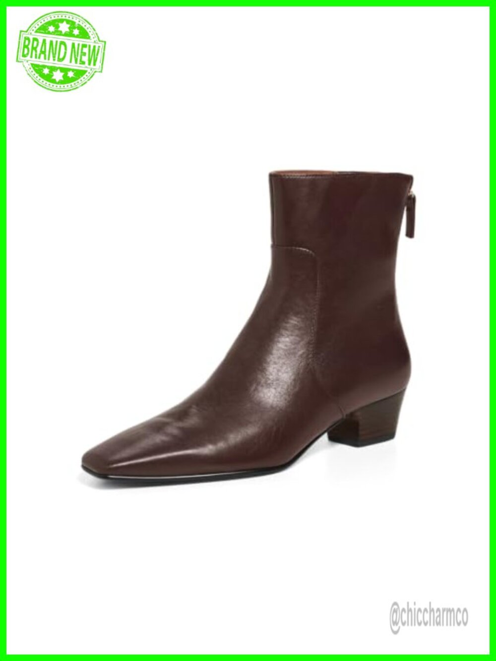 Square Toe Ankle Boots Block Low Heel Back Zipper Booties Faux Leather